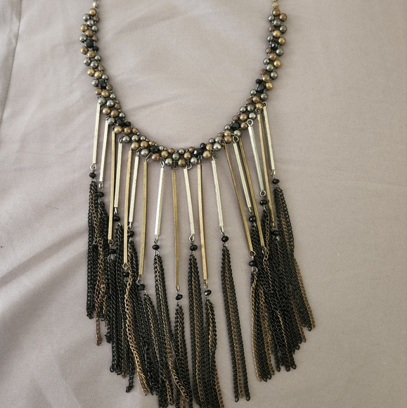Beaded Tassle Bib Necklace - Picture 2 of 4